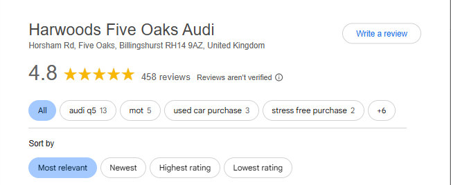 Harwoods Audi Google Star Rating